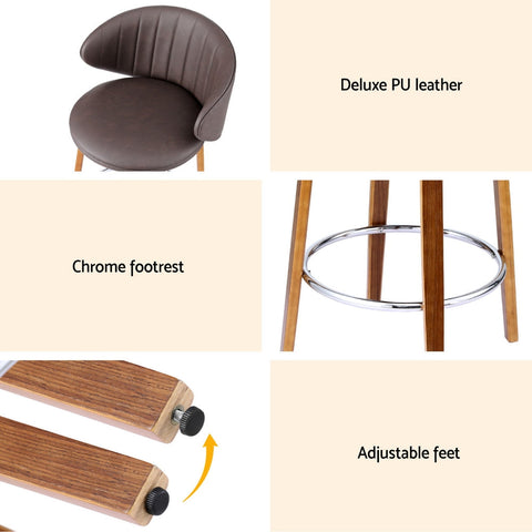 2x Artiss Bar Stools Dining Chairs Contoured Leather Wood Stool Chez Guru