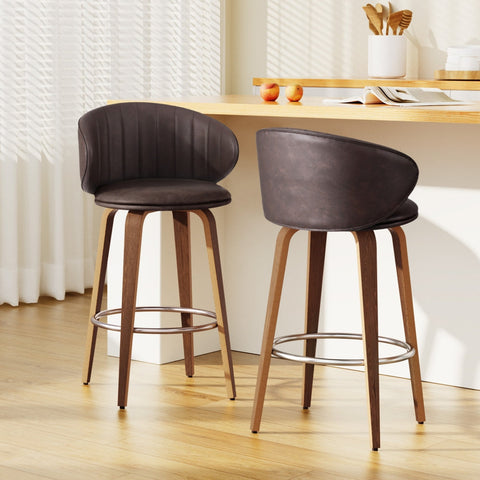 2x Artiss Bar Stools Dining Chairs Contoured Leather Wood Stool Chez Guru