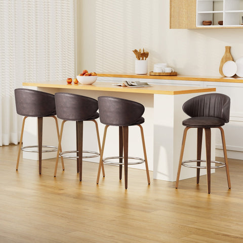 4x Artiss Bar Stools Dining Chairs Contoured Leather Wood Stool Chez Guru