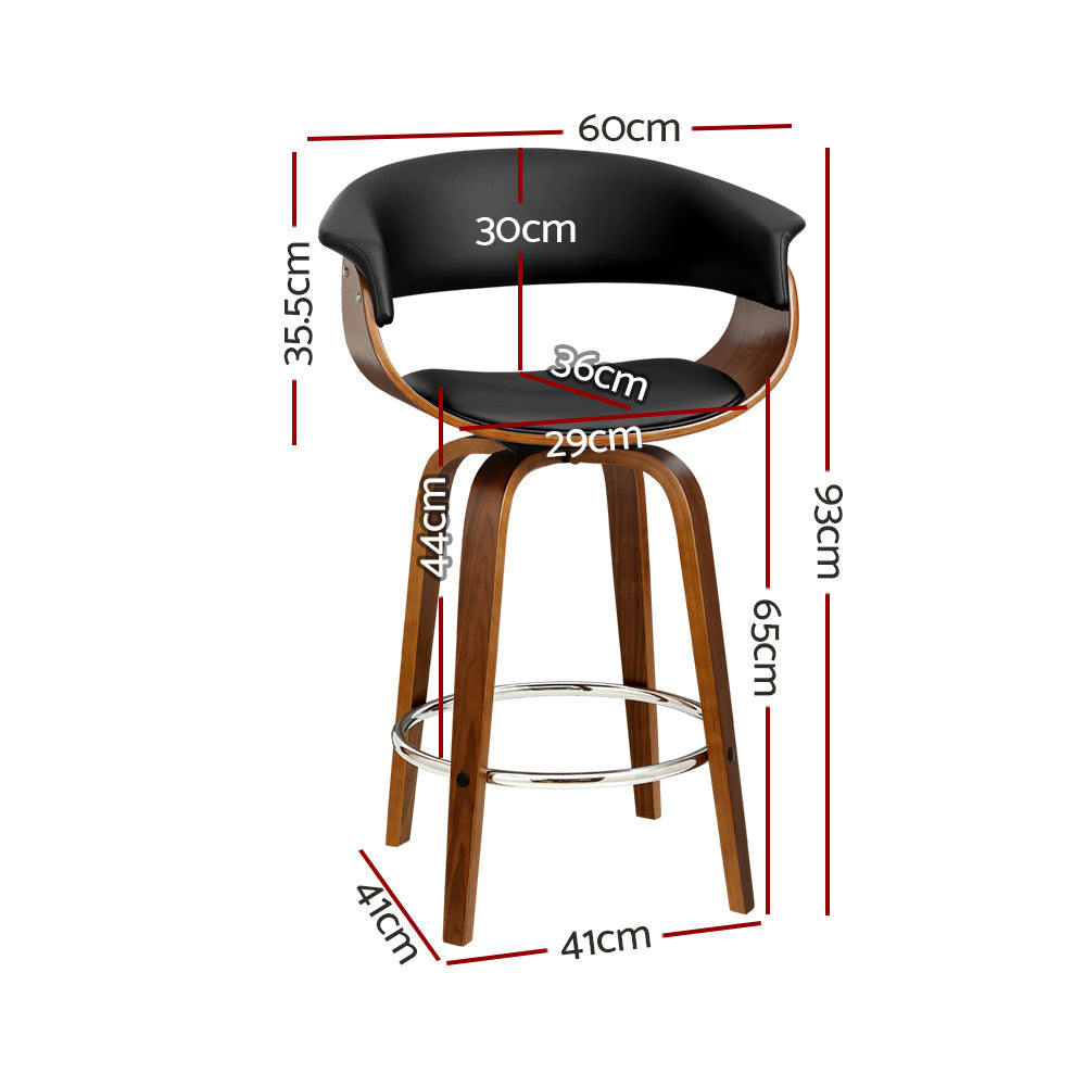 Artiss 2x Bar Stools Swivel PU Seat Wooden Chez Guru