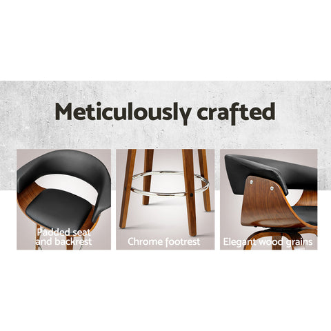 Artiss 2x Bar Stools Swivel PU Seat Wooden Chez Guru