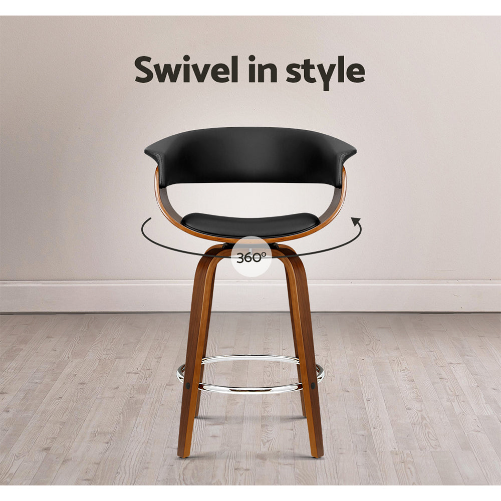 Artiss 2x Bar Stools Swivel PU Seat Wooden Chez Guru