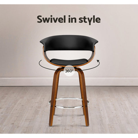 Artiss 2x Bar Stools Swivel PU Seat Wooden Chez Guru
