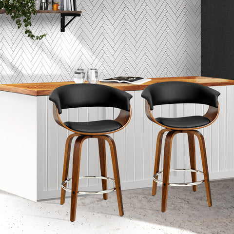 Artiss 2x Bar Stools Swivel PU Seat Wooden Chez Guru