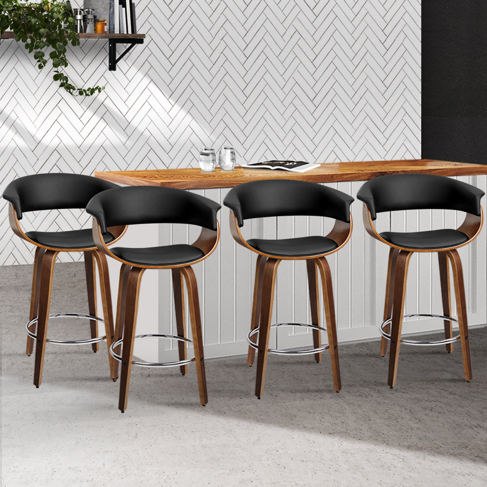 Artiss 4x Bar Stools Swivel PU Seat Wooden Chez Guru