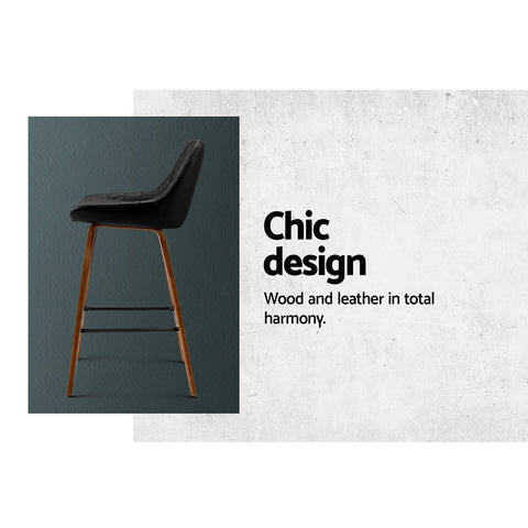 Artiss 2x Bar Stools PU Seat Wooden Chez Guru