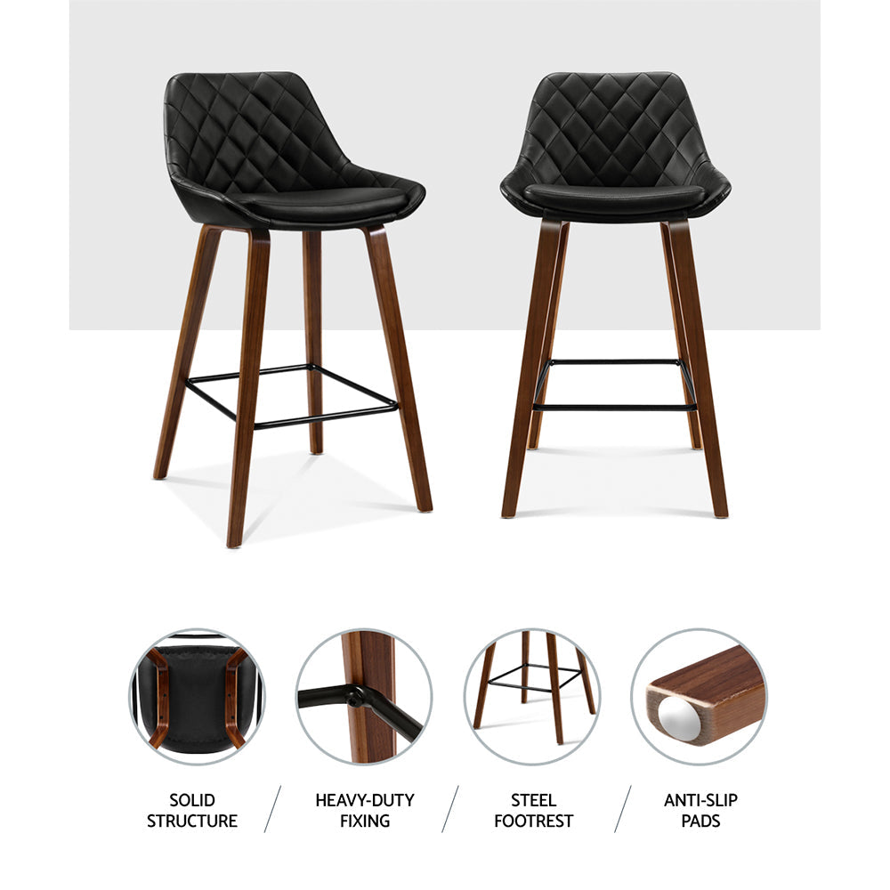Artiss 2x Bar Stools PU Seat Wooden Chez Guru