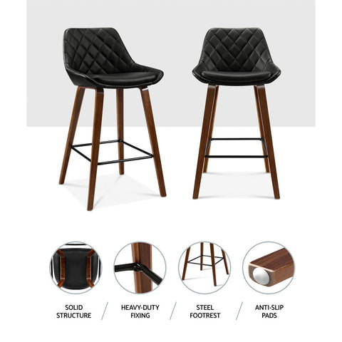 Artiss 2x Bar Stools PU Seat Wooden Chez Guru