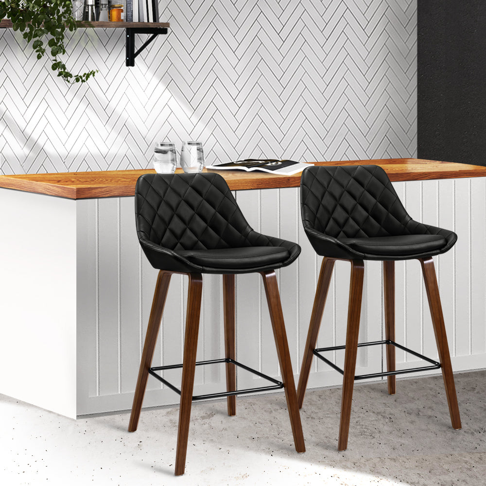 Artiss 2x Bar Stools PU Seat Wooden Chez Guru