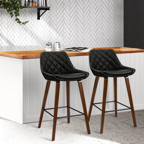 Artiss 2x Bar Stools PU Seat Wooden Chez Guru
