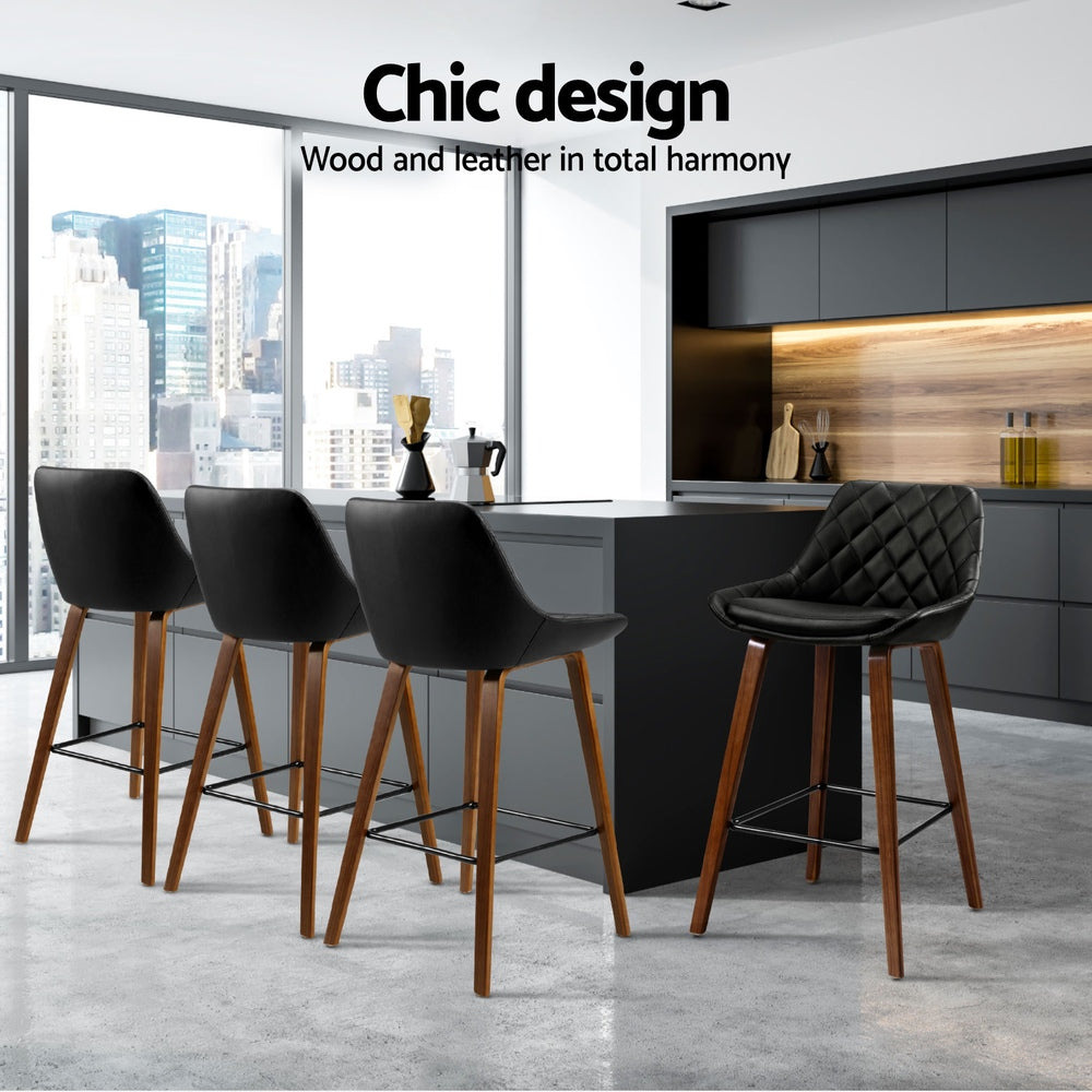 Artiss 4x Bar Stools PU Seat Wooden Chez Guru