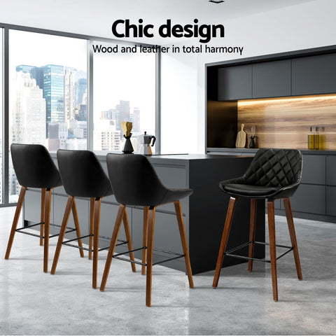Artiss 4x Bar Stools PU Seat Wooden Chez Guru