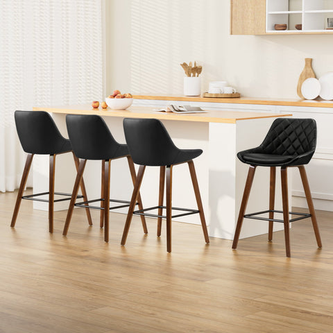 Artiss 4x Bar Stools PU Seat Wooden Chez Guru