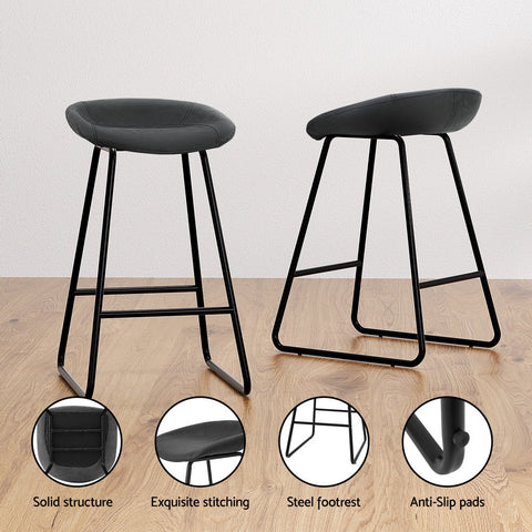 Artiss 2x Bar Stools Kitchen Dining Chairs Counter Stool PU Leather Metal Chez Guru