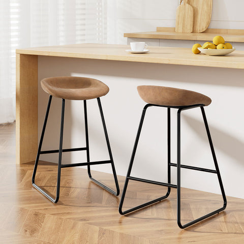 Artiss 2x Bar Stools Kitchen Dining Chairs Counter Stool PU Leather Metal Brown Chez Guru