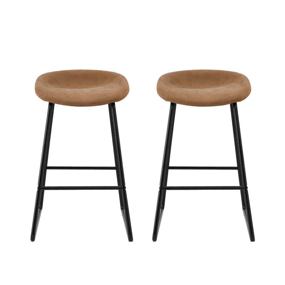 Artiss 2x Bar Stools Kitchen Dining Chairs Counter Stool PU Leather Metal Brown Chez Guru