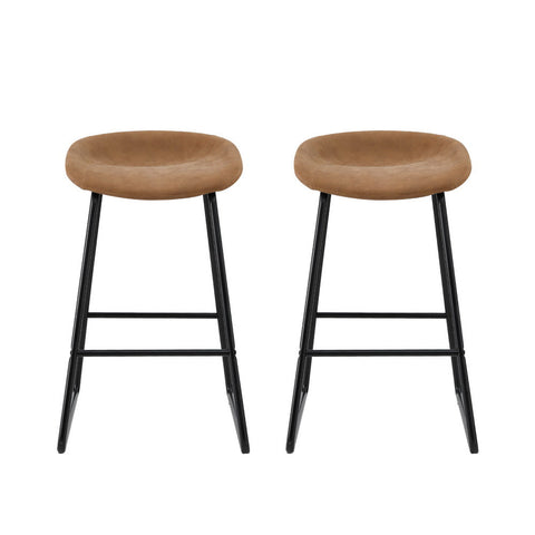 Artiss 2x Bar Stools Kitchen Dining Chairs Counter Stool PU Leather Metal Brown Chez Guru