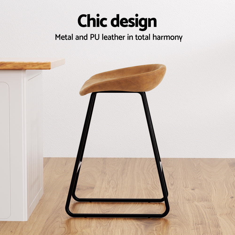 Artiss 2x Bar Stools Kitchen Dining Chairs Counter Stool PU Leather Metal Brown Chez Guru