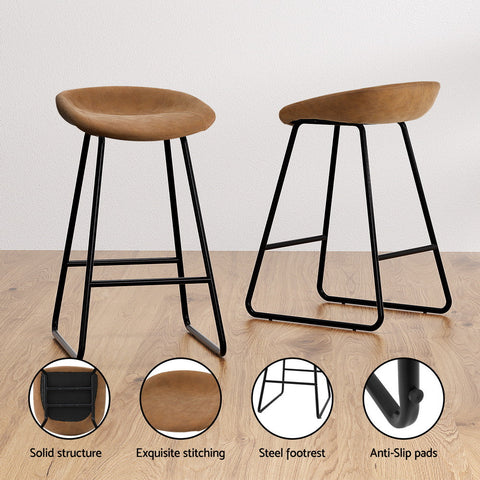 Artiss 2x Bar Stools Kitchen Dining Chairs Counter Stool PU Leather Metal Brown Chez Guru