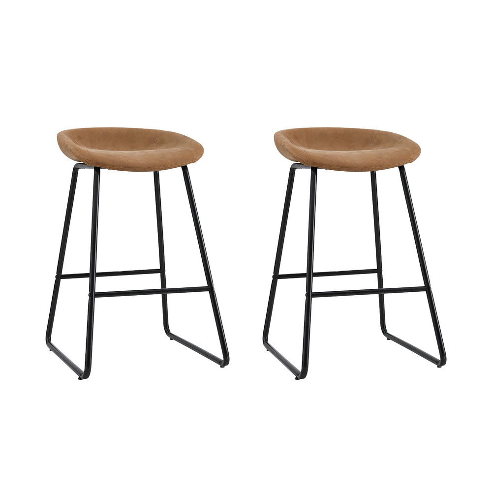 Artiss 2x Bar Stools Kitchen Dining Chairs Counter Stool PU Leather Metal Brown Chez Guru