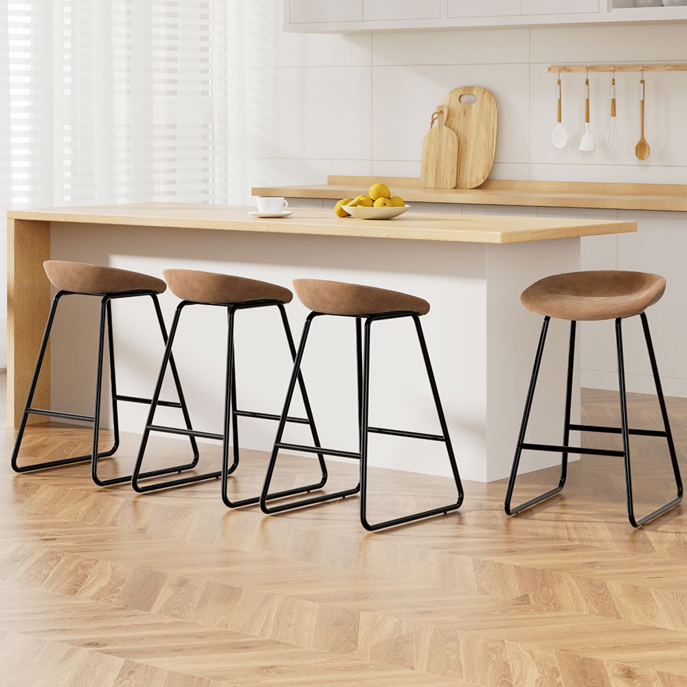 Artiss 4x Bar Stools Kitchen Dining Chairs Counter Stool PU Leather Metal Brown Chez Guru