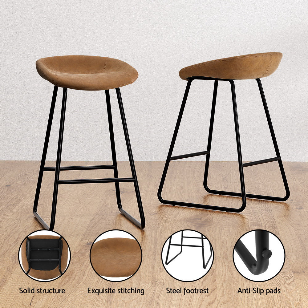 Artiss 4x Bar Stools Kitchen Dining Chairs Counter Stool PU Leather Metal Brown Chez Guru