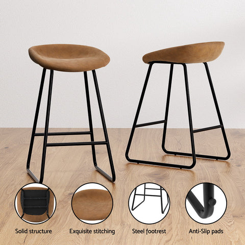 Artiss 4x Bar Stools Kitchen Dining Chairs Counter Stool PU Leather Metal Brown Chez Guru