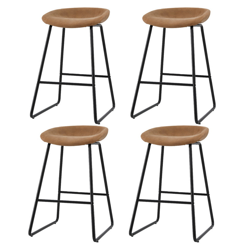 Artiss 4x Bar Stools Kitchen Dining Chairs Counter Stool PU Leather Metal Brown Chez Guru