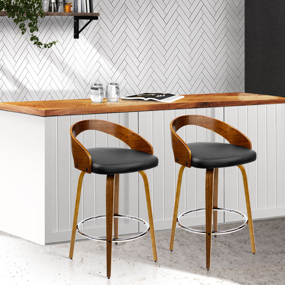Artiss 2x Bar Stools Swivel Seat Curving Backrest Chez Guru