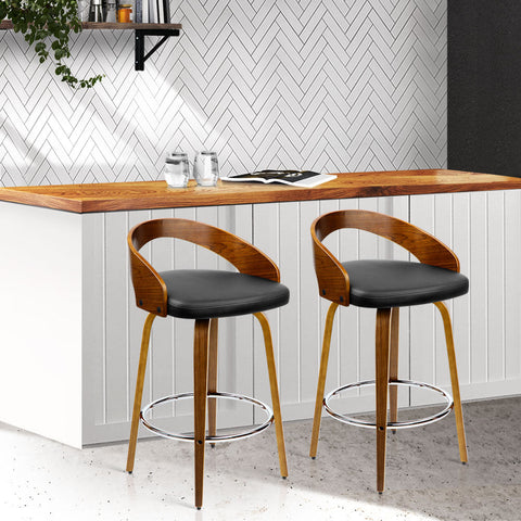 Artiss 2x Bar Stools Swivel Seat Curving Backrest Chez Guru