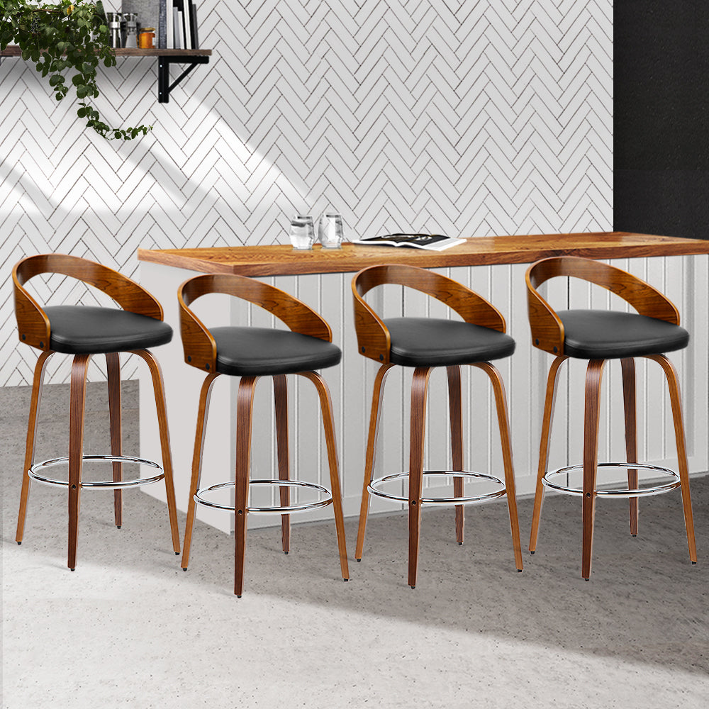 Artiss 4x Bar Stools Swivel Seat Curving Backrest Chez Guru