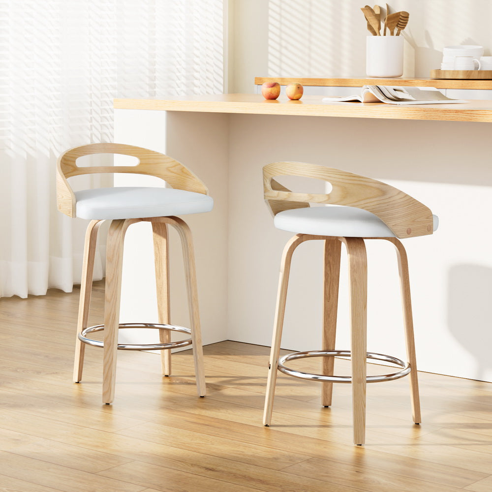Artiss 2x Bar Stools Swivel Dining Chairs Low Back Counter Seat PU Cushion Chez Guru