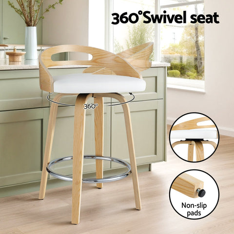 Artiss 2x Bar Stools Swivel Dining Chairs Low Back Counter Seat PU Cushion Chez Guru