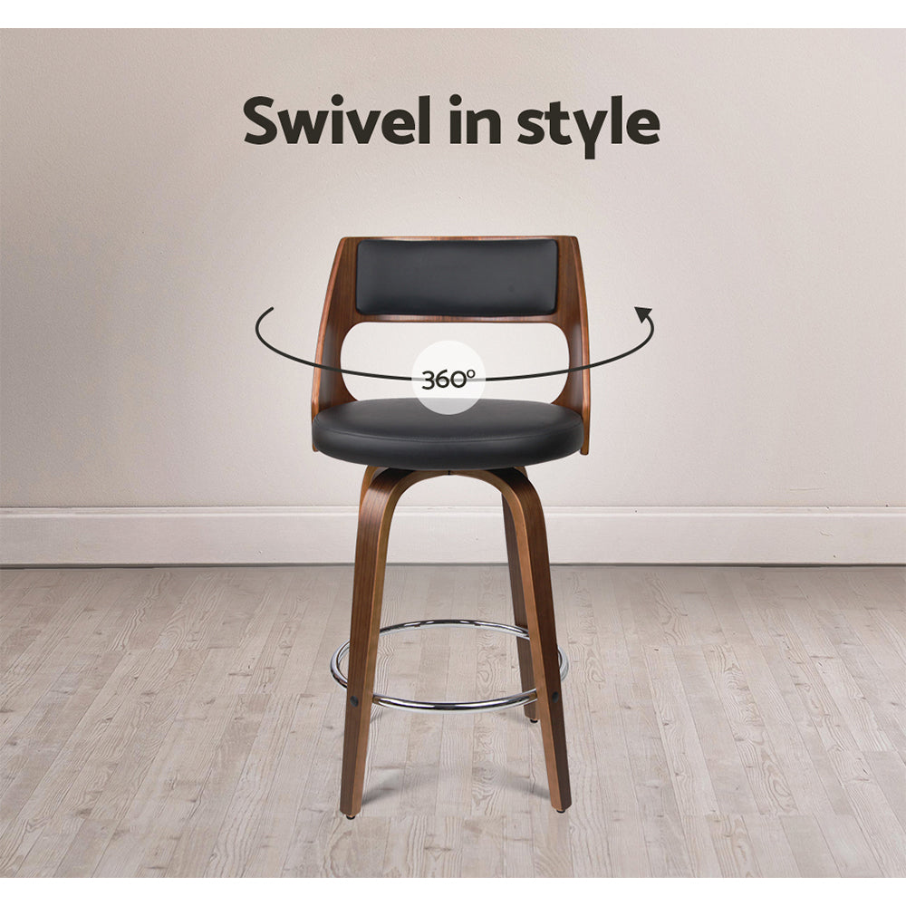 Artiss 2x Bar Stools Swivel Leather Chair 65cm Chez Guru