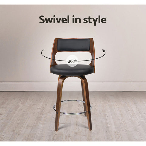 Artiss 2x Bar Stools Swivel Leather Chair 65cm Chez Guru