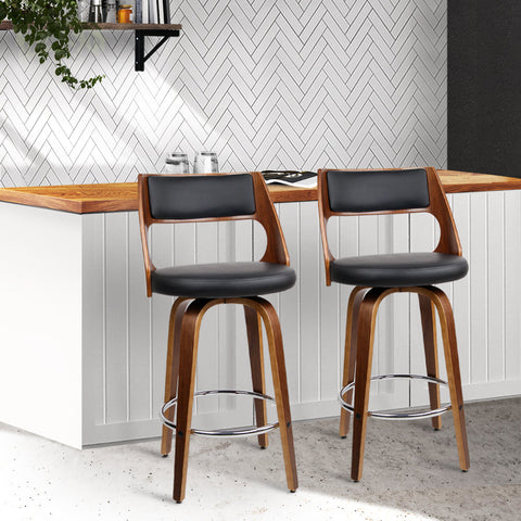 Artiss 2x Bar Stools Swivel Leather Chair 65cm Chez Guru