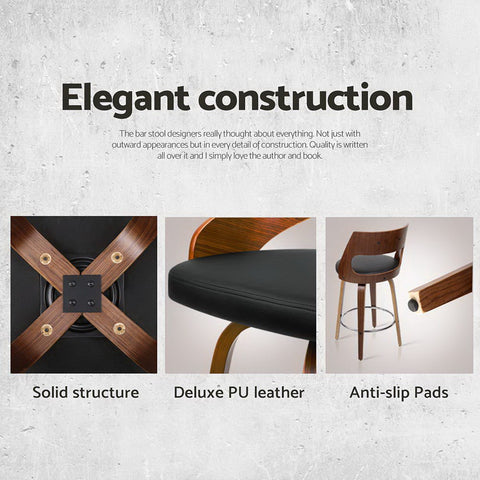 Artiss 4x Bar Stools Swivel Leather Chair 65cm Chez Guru