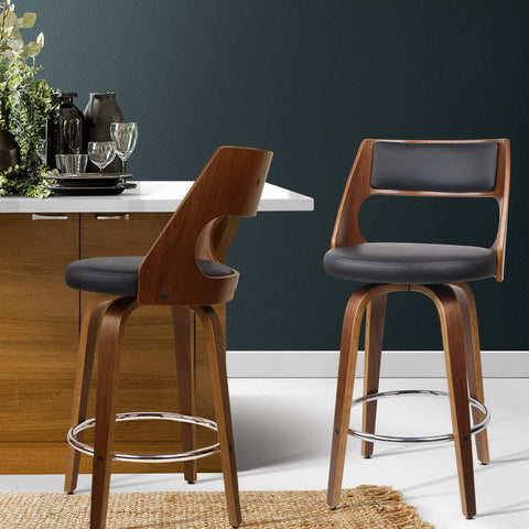 Artiss 2x Bar Stools Swivel Leather Chair 76cm Chez Guru