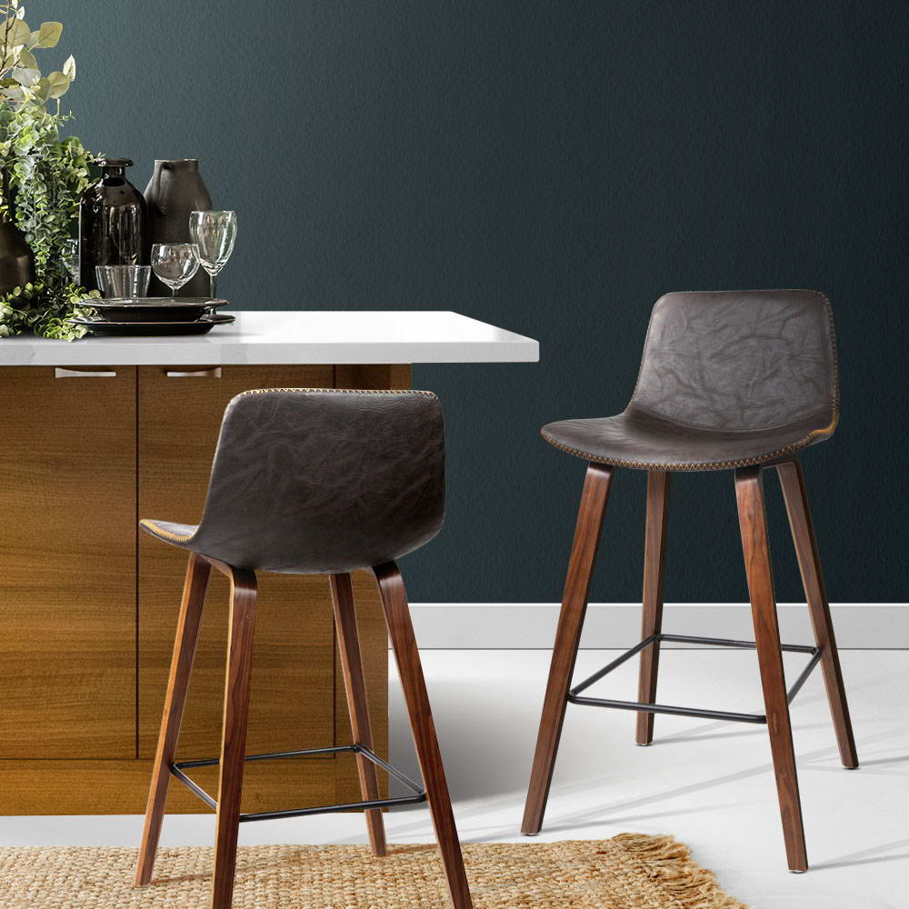 Artiss Bar Stools Kitchen Counter Barstools Leather Wooden Chairs x2 Chez Guru