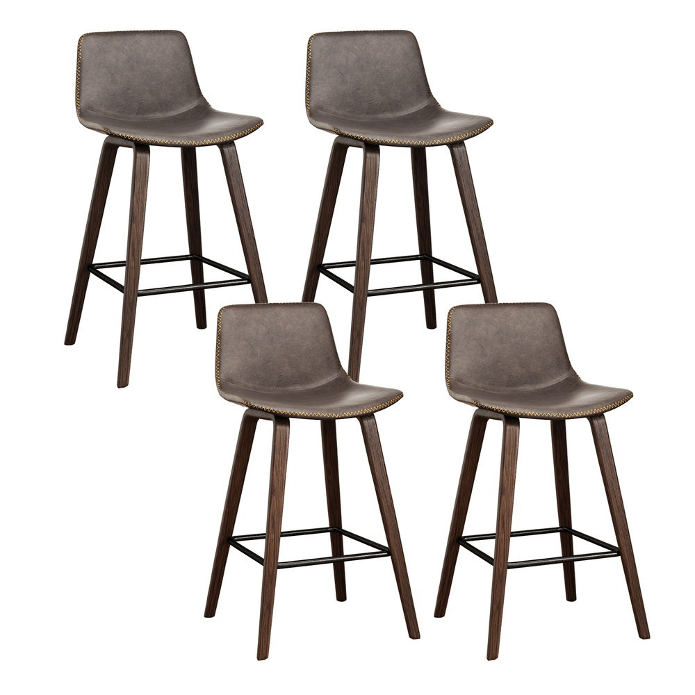 Artiss 4x Bar Stools Vintage Leather Wooden Chez Guru