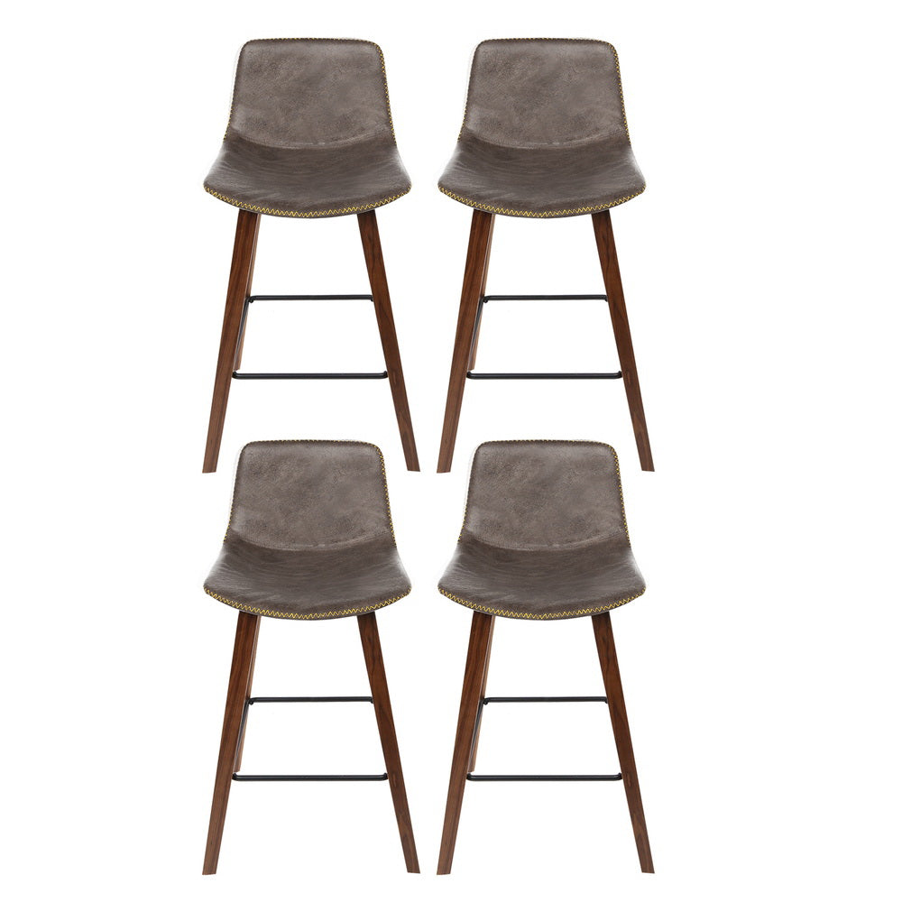 Artiss 4x Bar Stools Vintage Leather Wooden Chez Guru