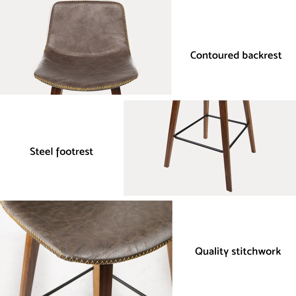 Artiss 4x Bar Stools Vintage Leather Wooden Chez Guru