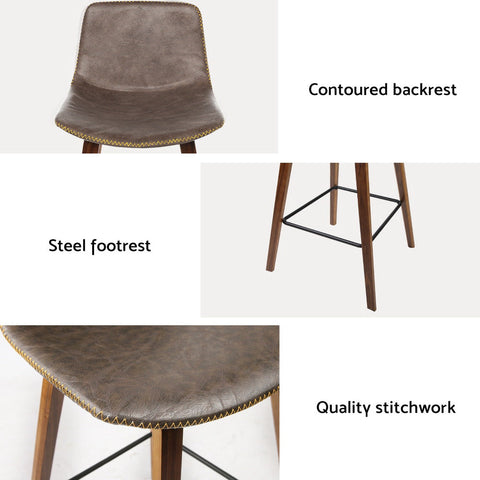 Artiss 4x Bar Stools Vintage Leather Wooden Chez Guru