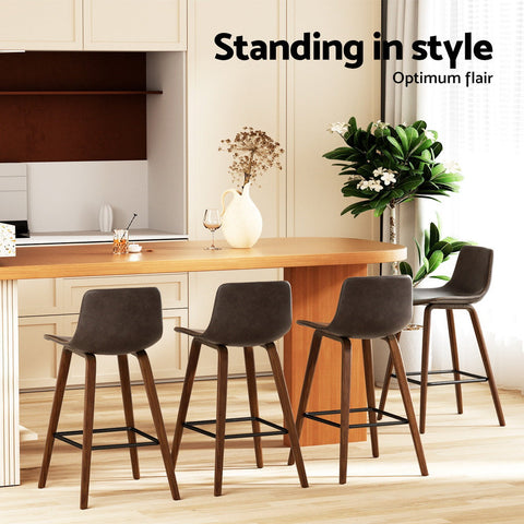Artiss 4x Bar Stools Vintage Leather Wooden Chez Guru