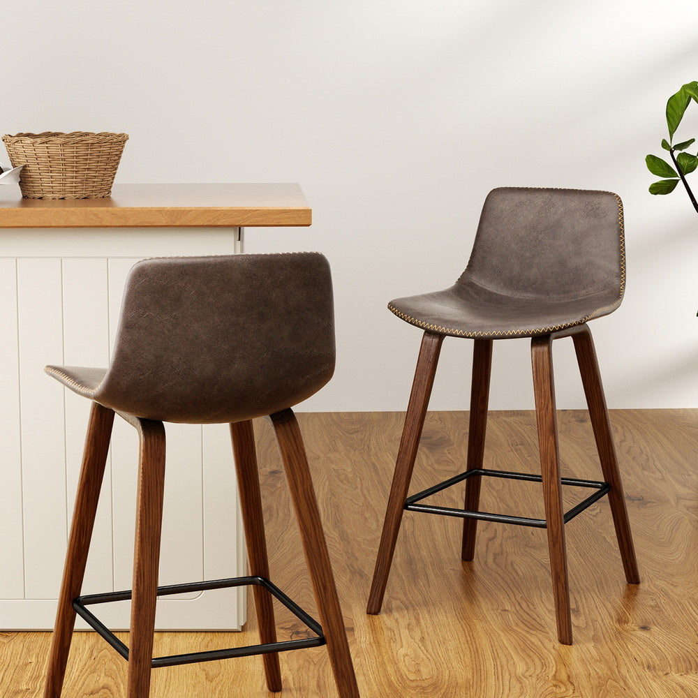 Artiss 4x Bar Stools Vintage Leather Wooden Chez Guru