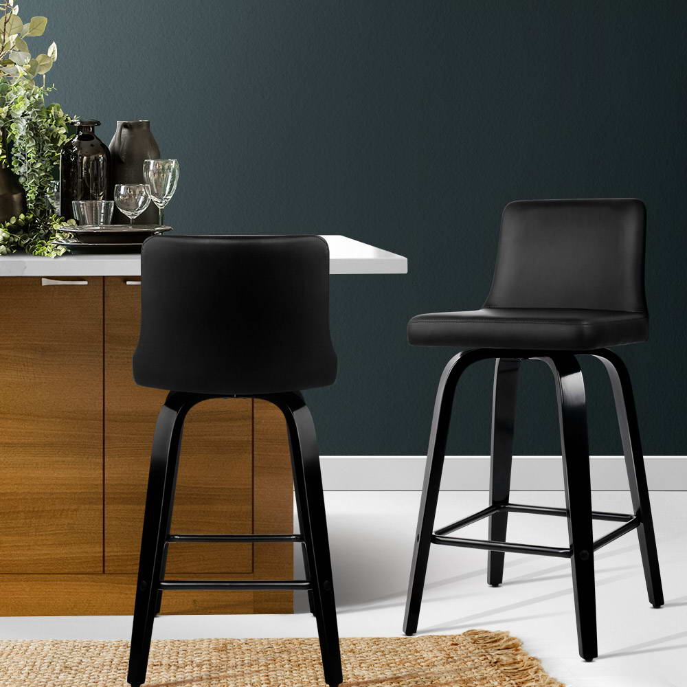 Artiss Bar Stools Kitchen Leather Barstools Swivel Wooden Chairs X2 Chez Guru