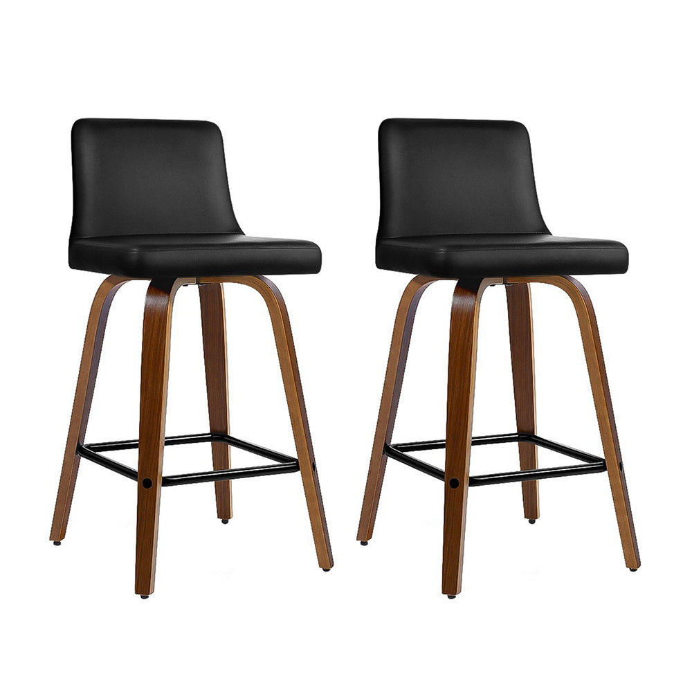 Artiss 2x Bar Stools Swivel Leather Padded Wooden Chez Guru