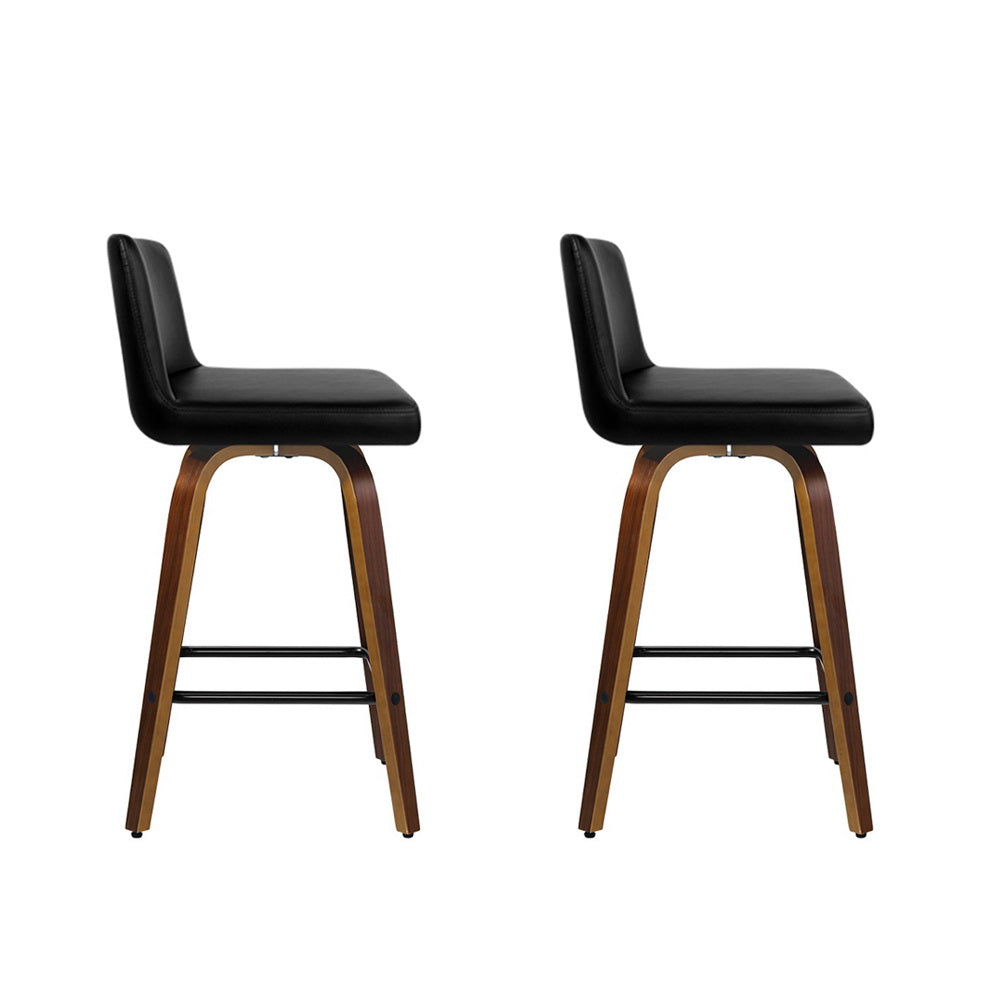 Artiss 2x Bar Stools Swivel Leather Padded Wooden Chez Guru