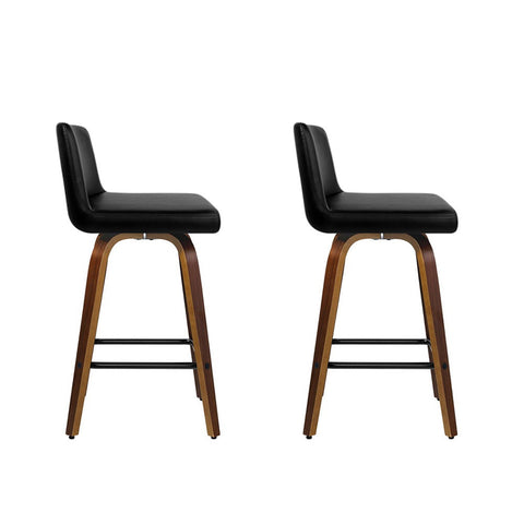 Artiss 2x Bar Stools Swivel Leather Padded Wooden Chez Guru