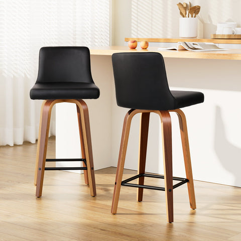 Artiss 2x Bar Stools Swivel Leather Padded Wooden Chez Guru